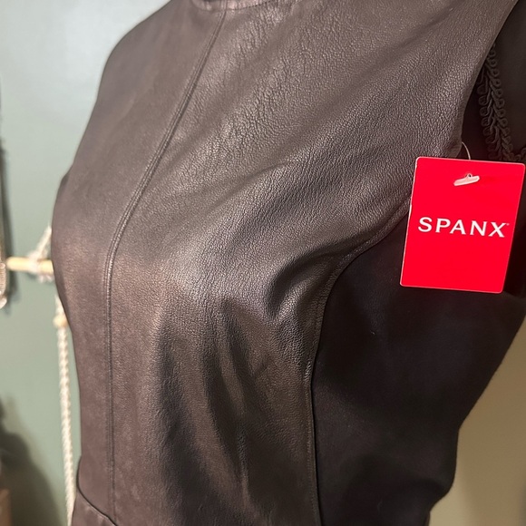 NWT SPANX Black Faux Leather Midi Dress Size SP - Picture 2 of 7